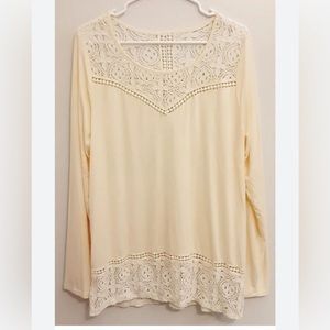 Tru Self Ivory Long Sleeve Cotton Tunic Top Sz M